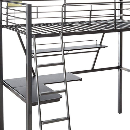 79" X 42" X 72" Silver And Black Metal Tube Loft Bed With Desk HomeRoots