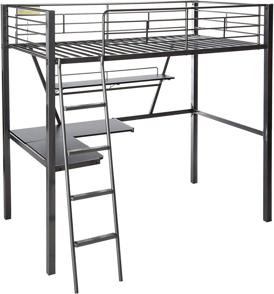 79" X 42" X 72" Silver And Black Metal Tube Loft Bed With Desk HomeRoots