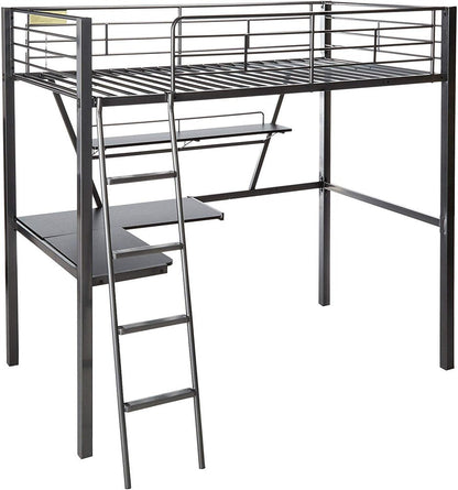 79" X 42" X 72" Silver And Black Metal Tube Loft Bed With Desk HomeRoots