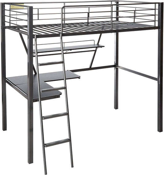 79" X 42" X 72" Silver And Black Metal Tube Loft Bed With Desk HomeRoots