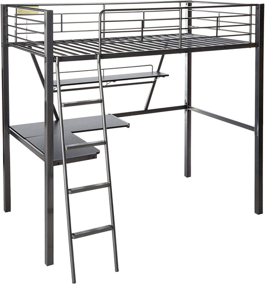 79" X 42" X 72" Silver And Black Metal Tube Loft Bed With Desk - FurniFindUSA