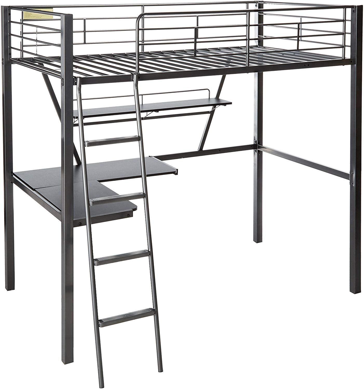 79" X 42" X 72" Silver And Black Metal Tube Loft Bed With Desk - FurniFindUSA