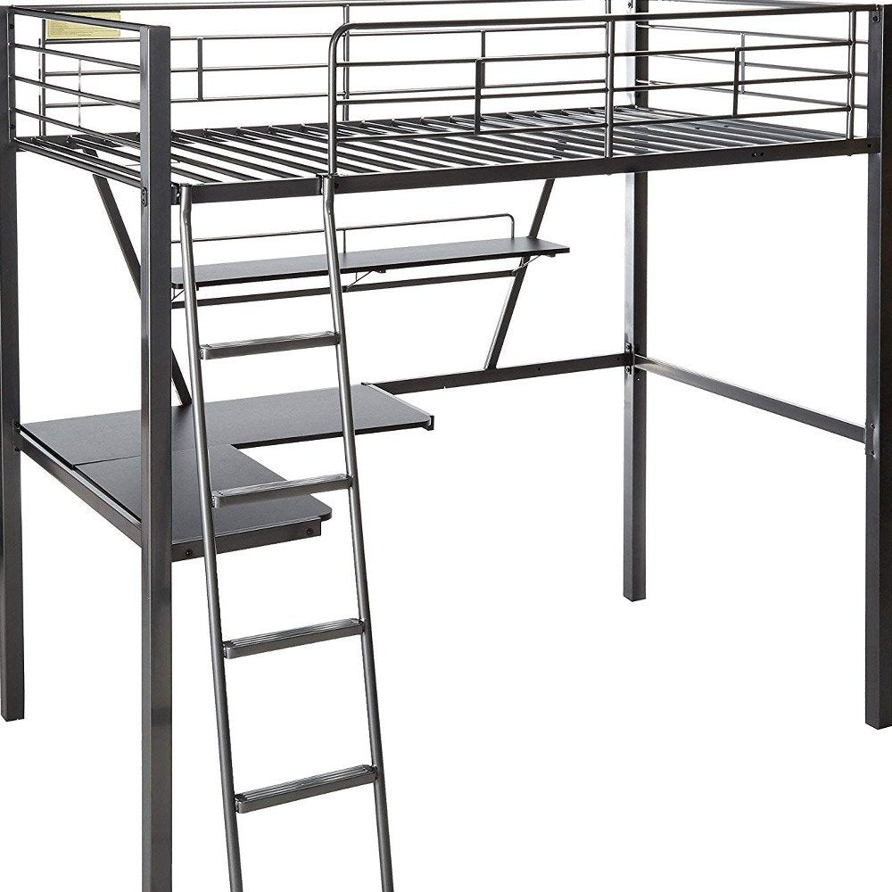 79" X 42" X 72" Silver And Black Metal Tube Loft Bed With Desk HomeRoots