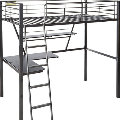 79" X 42" X 72" Silver And Black Metal Tube Loft Bed With Desk HomeRoots