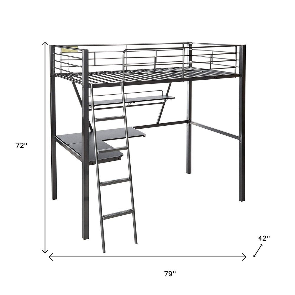 79" X 42" X 72" Silver And Black Metal Tube Loft Bed With Desk HomeRoots