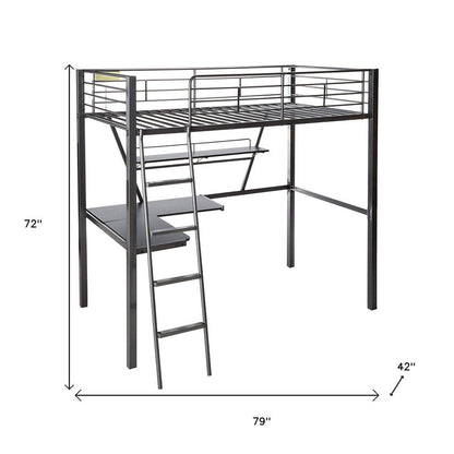 79" X 42" X 72" Silver And Black Metal Tube Loft Bed With Desk HomeRoots