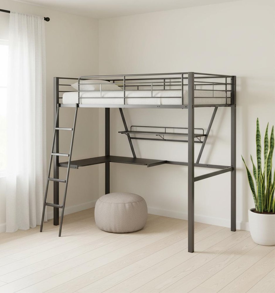79" X 42" X 72" Silver And Black Metal Tube Loft Bed With Desk HomeRoots