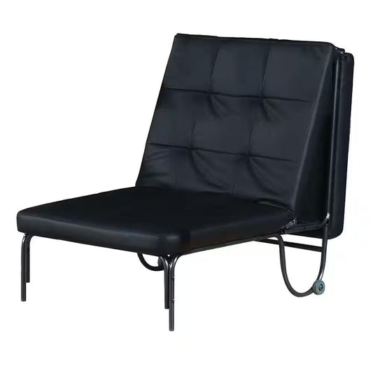 75" Black Faux Leather Tufted Convertible Chair HomeRoots