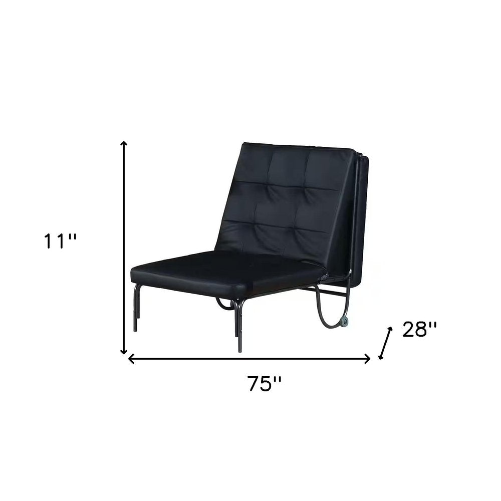 75" Black Faux Leather Tufted Convertible Chair HomeRoots