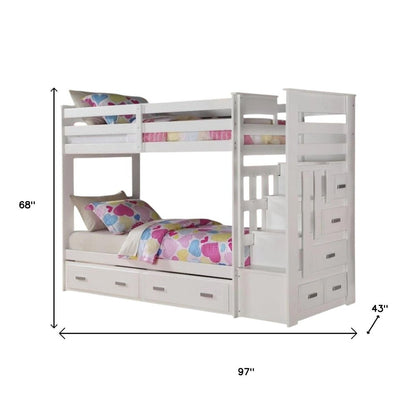 97" X 43" X 68" Twin Over Twin White Storage Ladder And Trundle  Bunk Bed HomeRoots