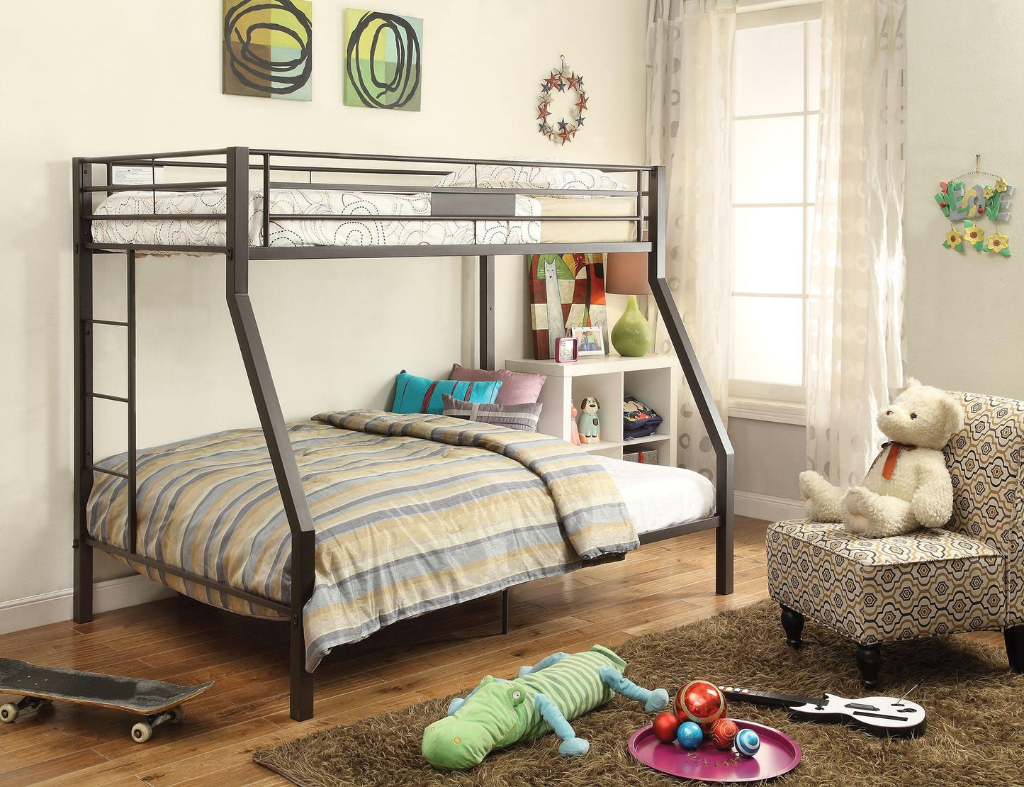 79" X 56" X 65" Twin Over Full Brown Metal Tube Bunk Bed - FurniFindUSA