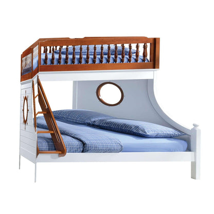 80" X 58" X 69" Twin Over Full Oak And White Bunk Bed - FurniFindUSA