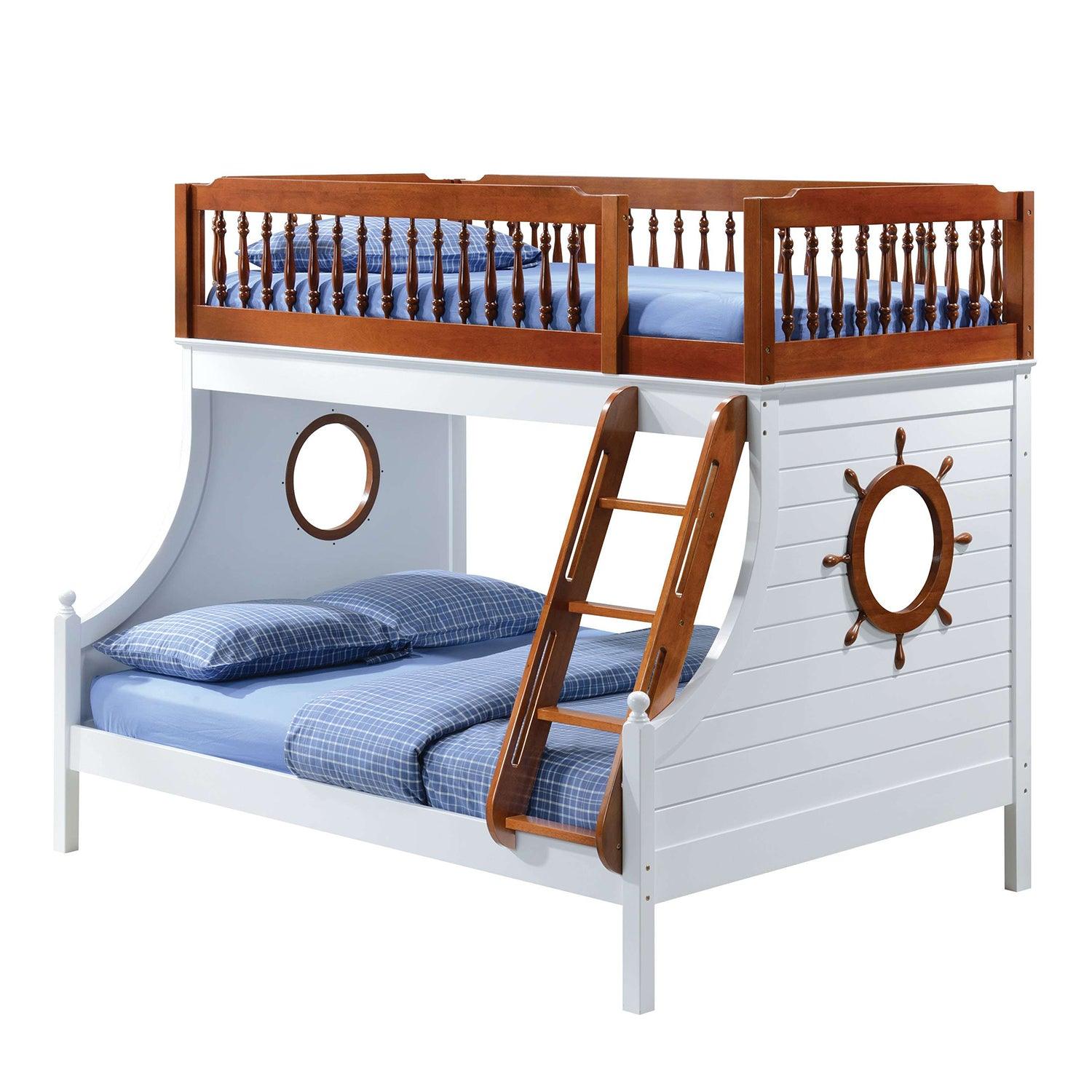 80" X 58" X 69" Twin Over Full Oak And White Bunk Bed - FurniFindUSA