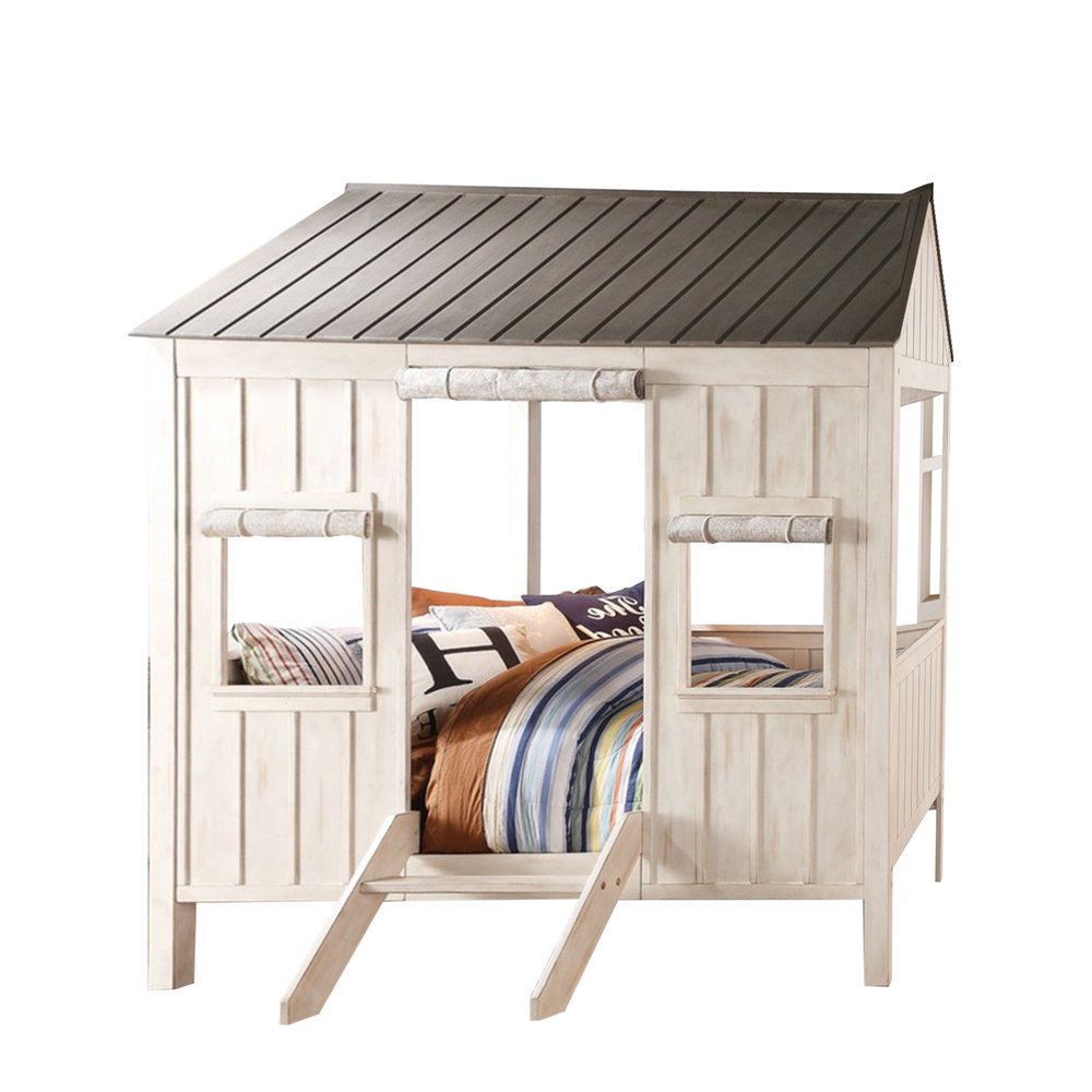 Pink and White Wood Full Bed Frame HomeRoots