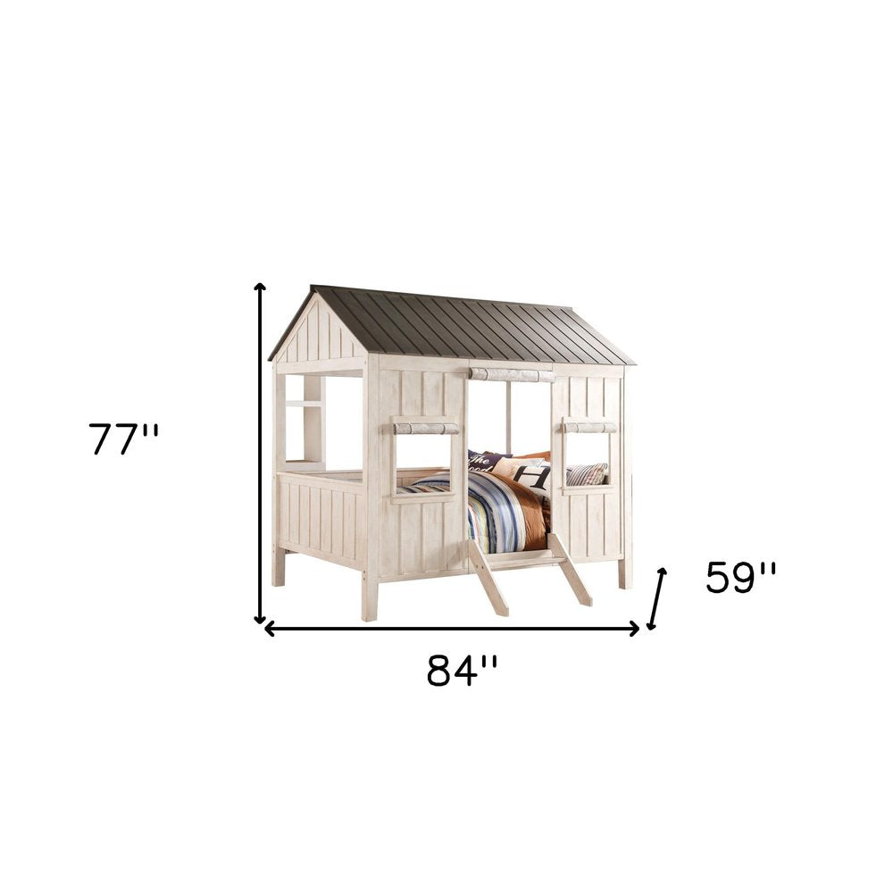 Pink and White Wood Full Bed Frame HomeRoots