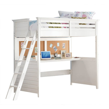 83" X 45" X 74" Twin White Poplar Wood Loft Bed With Desk HomeRoots