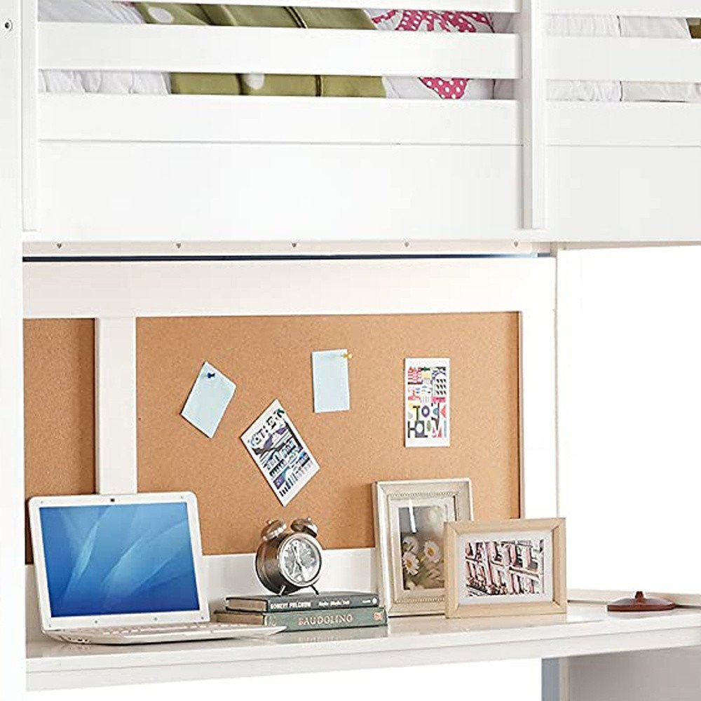 83" X 45" X 74" Twin White Poplar Wood Loft Bed With Desk HomeRoots