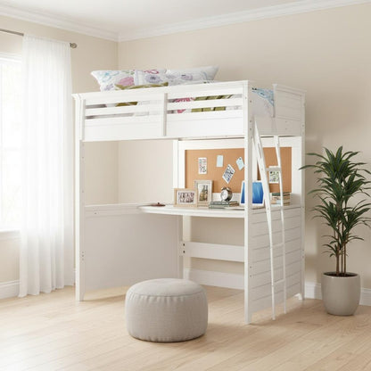 83" X 45" X 74" Twin White Poplar Wood Loft Bed With Desk HomeRoots
