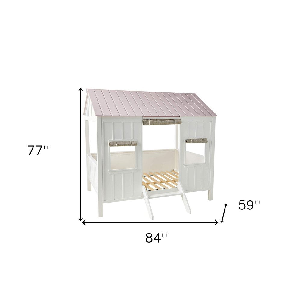 Pink and White Wood Full Bed Frame HomeRoots