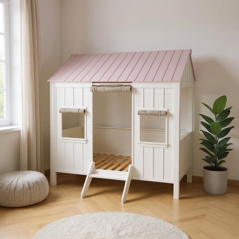 Pink and White Wood Full Bed Frame HomeRoots
