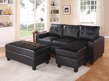 Black Faux Leather Stationary L Shaped Three Piece Sofa And Chaise - FurniFindUSA