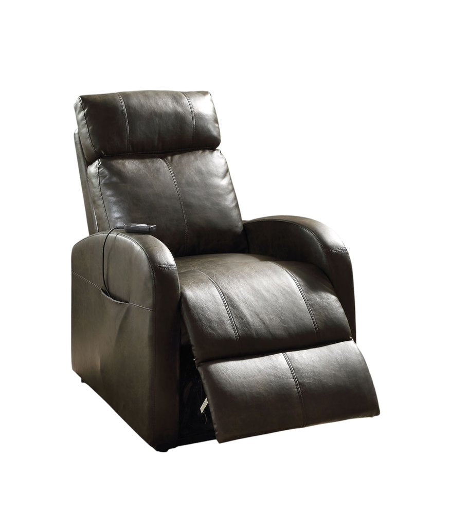28" Gray Tufted Faux Leather Faux Leather Power Lift Assist Recliner HomeRoots