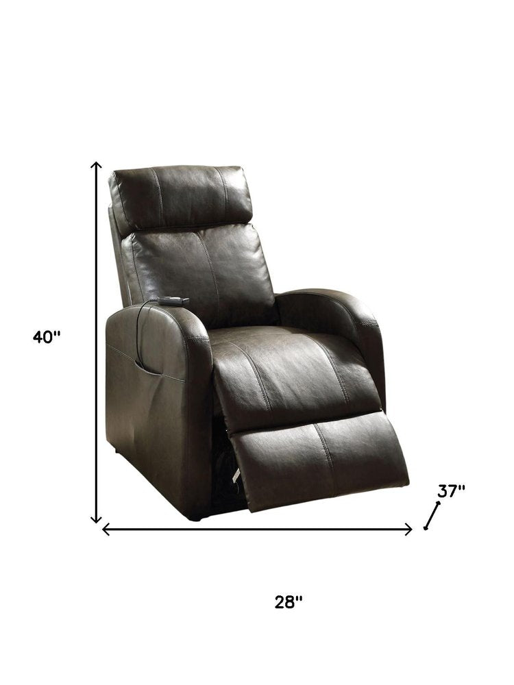28" Gray Tufted Faux Leather Faux Leather Power Lift Assist Recliner HomeRoots