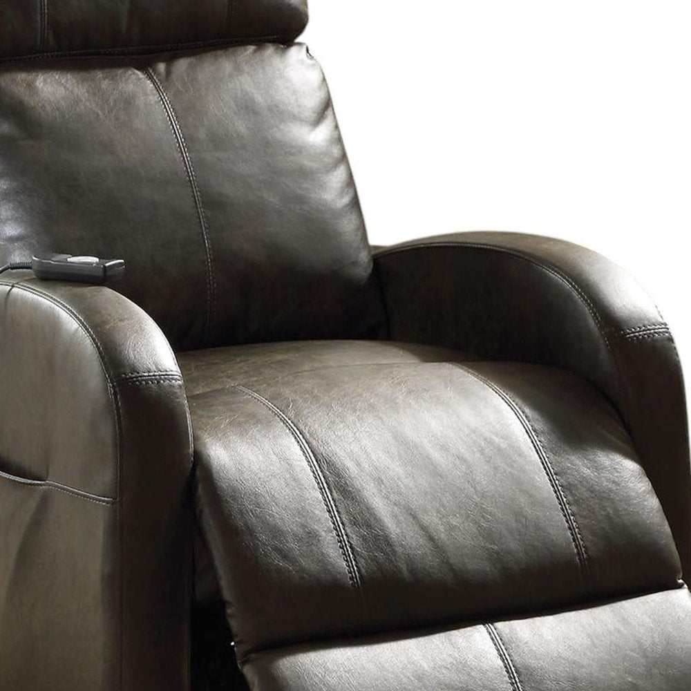 28" Gray Tufted Faux Leather Faux Leather Power Lift Assist Recliner HomeRoots