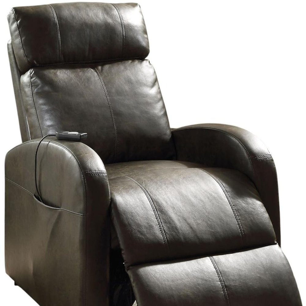 28" Gray Tufted Faux Leather Faux Leather Power Lift Assist Recliner HomeRoots