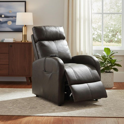28" Gray Tufted Faux Leather Faux Leather Power Lift Assist Recliner HomeRoots