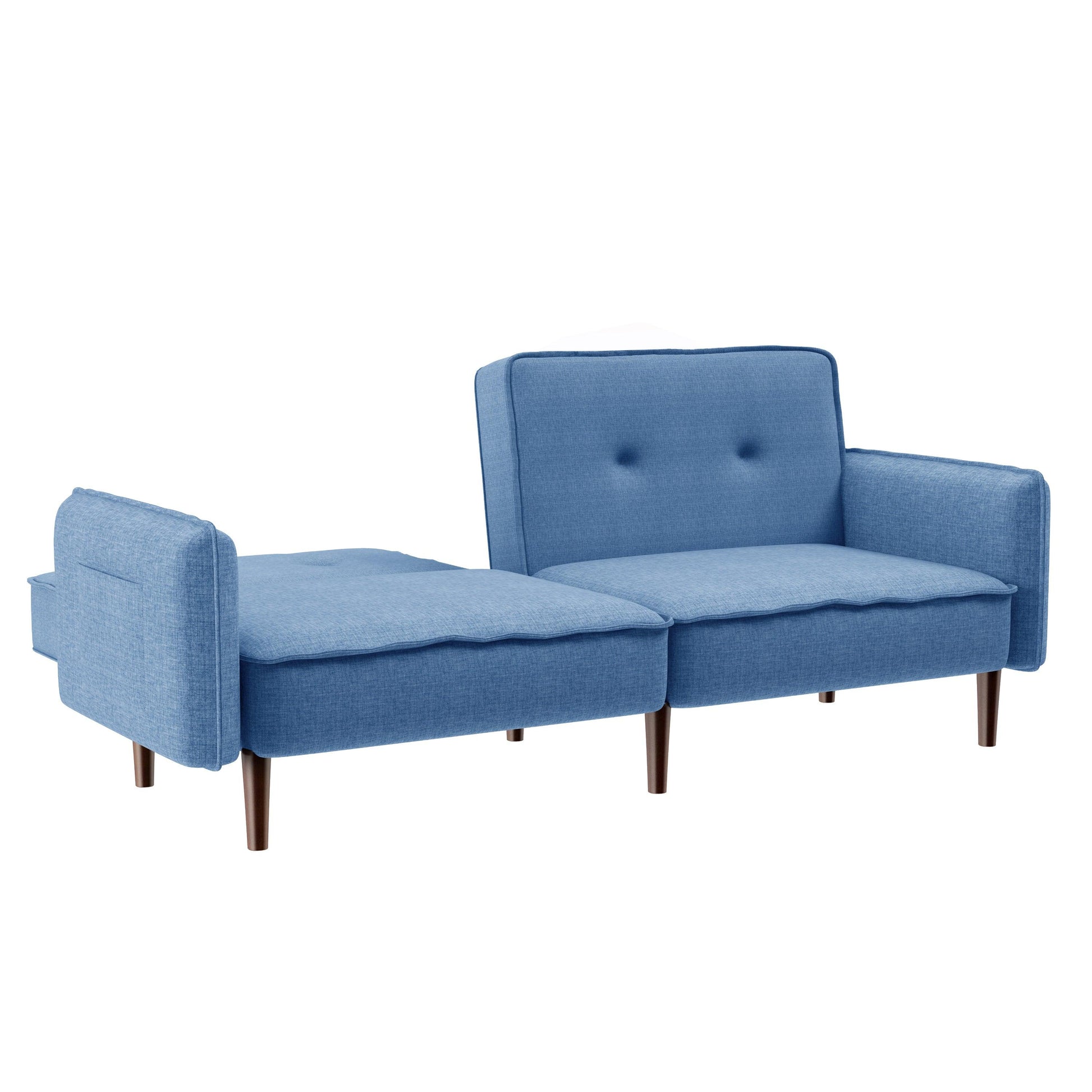 Living Room Bed Room Leisure Futon Sofa bed in Blue Fabric with Solid Wood Leg - FurniFindUSA