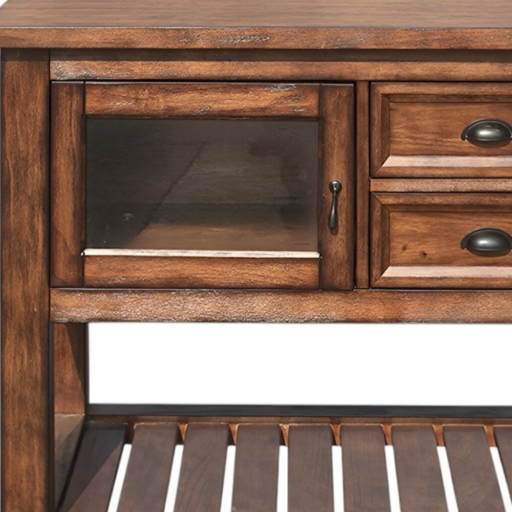 58" Rustic Brown Rolling Kitchen Cart With Storage HomeRoots