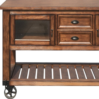 58" Rustic Brown Rolling Kitchen Cart With Storage HomeRoots