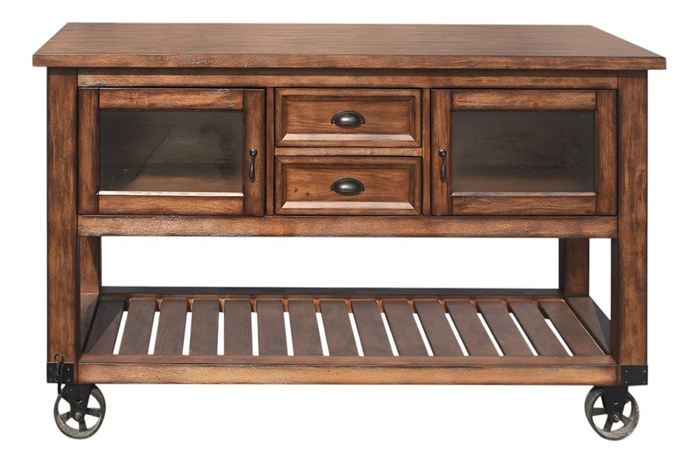58" Rustic Brown Rolling Kitchen Cart With Storage HomeRoots