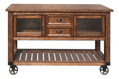 58" Rustic Brown Rolling Kitchen Cart With Storage HomeRoots