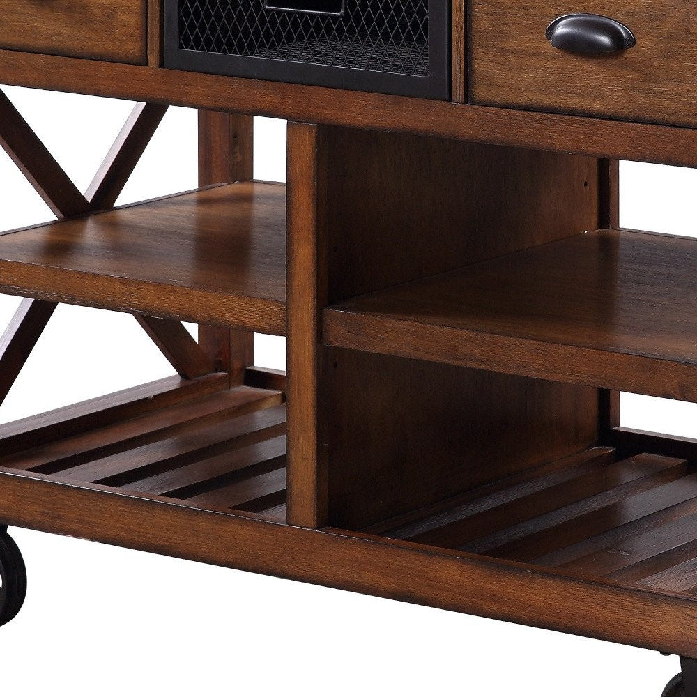 Brown And Silver 48" Rolling Kitchen Cart With Storage HomeRoots