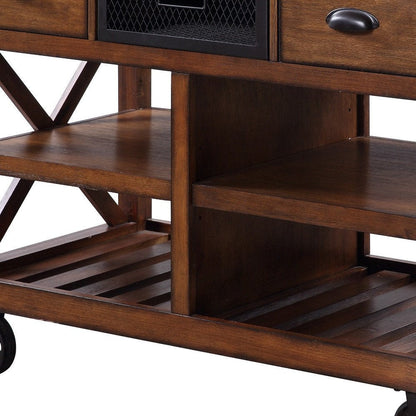 Brown And Silver 48" Rolling Kitchen Cart With Storage HomeRoots