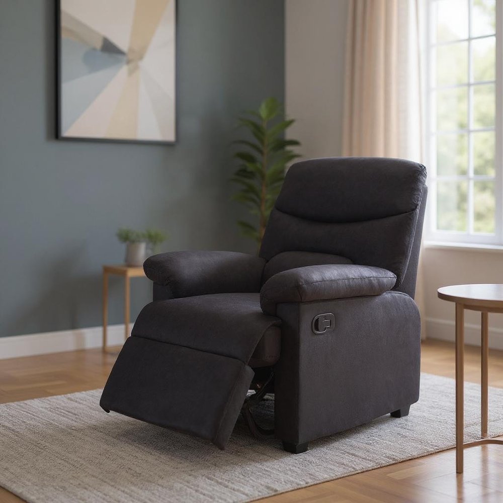 35" Black Microfiber Manual Recliner HomeRoots