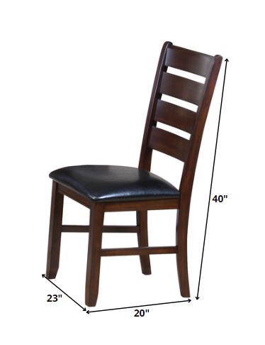 Set of Two Black And Dark Brown Upholstered Faux Leather Slat Back Dining Side Chairs HomeRoots