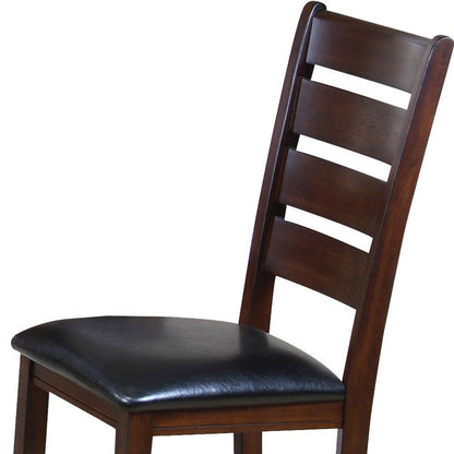 Set of Two Black And Dark Brown Upholstered Faux Leather Slat Back Dining Side Chairs HomeRoots