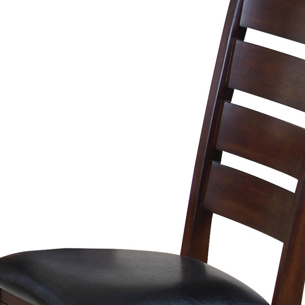 Set of Two Black And Dark Brown Upholstered Faux Leather Slat Back Dining Side Chairs HomeRoots