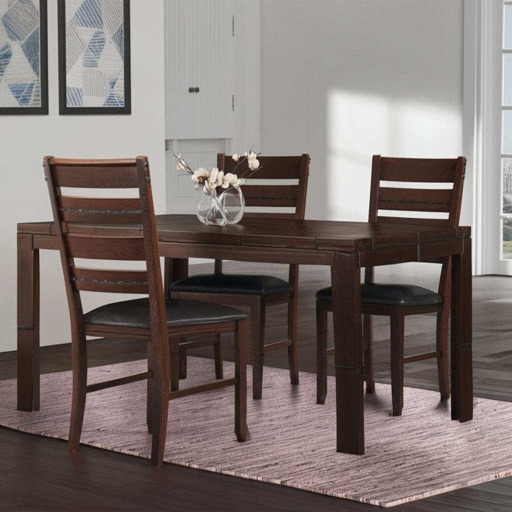 Set of Two Black And Dark Brown Upholstered Faux Leather Slat Back Dining Side Chairs HomeRoots