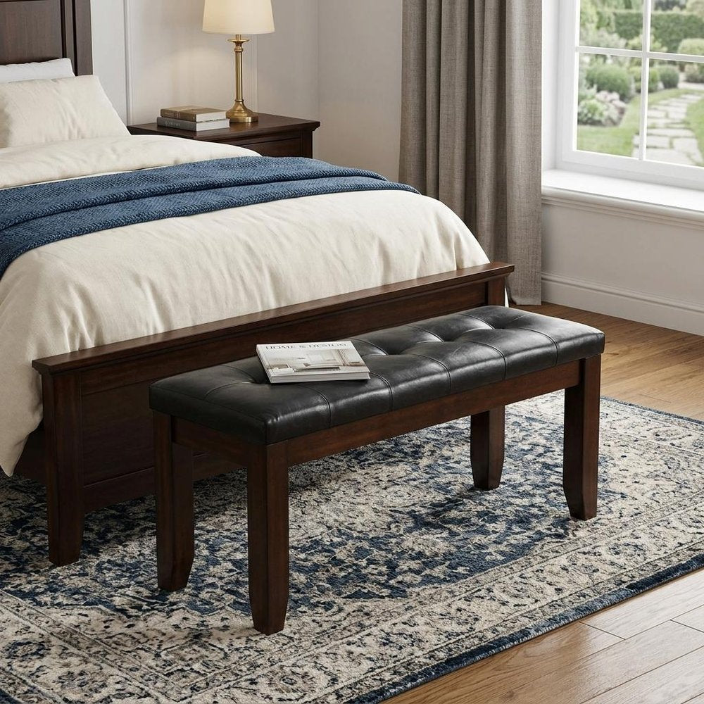 48" Black and Brown Upholstered PU Leather Bench HomeRoots