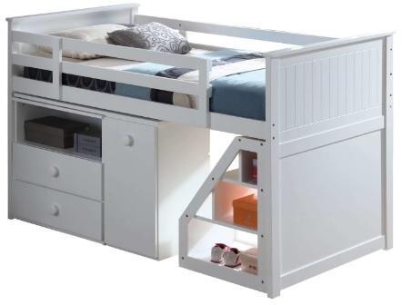 79" X 42" X 47" White Loft Bed With Chest And Swivel Deskladder - FurniFindUSA