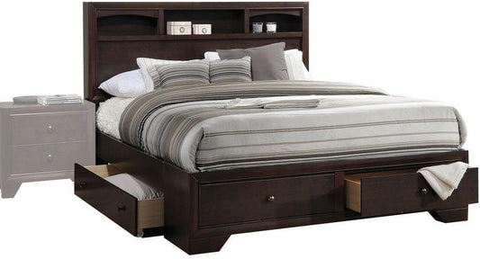 Rich Espresso Finish Queen Bed With Storage - FurniFindUSA