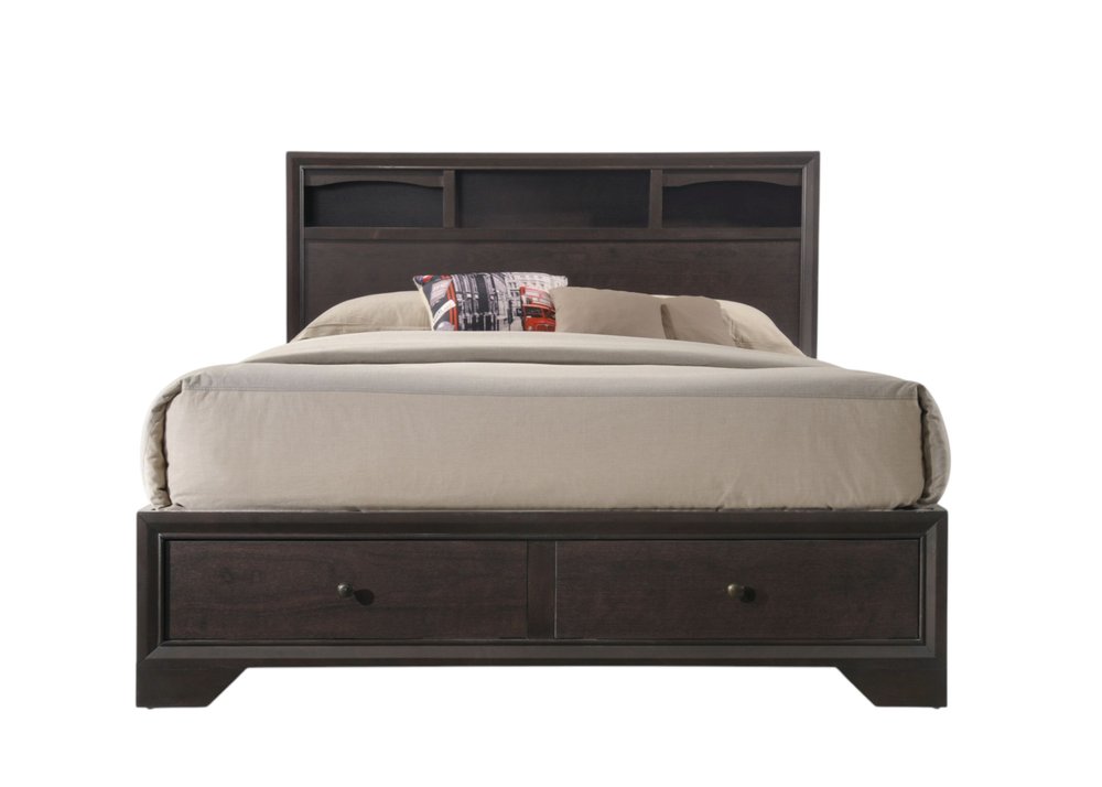 Espresso Solid Wood Queen Bed Frame With Drawers — view 9