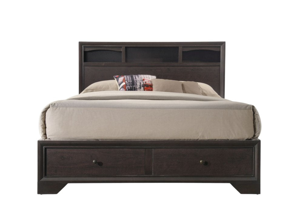 Espresso Solid Wood Queen Bed Frame With Drawers HomeRoots