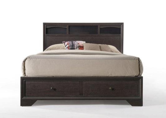 Espresso Solid Wood Queen Bed Frame With Drawers HomeRoots