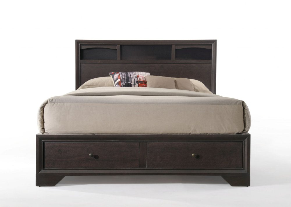 Espresso Solid Wood Queen Bed Frame With Drawers HomeRoots