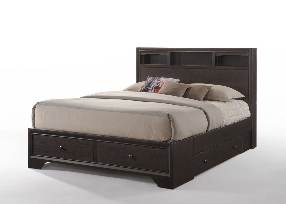 Espresso Solid Wood Queen Bed Frame With Drawers HomeRoots